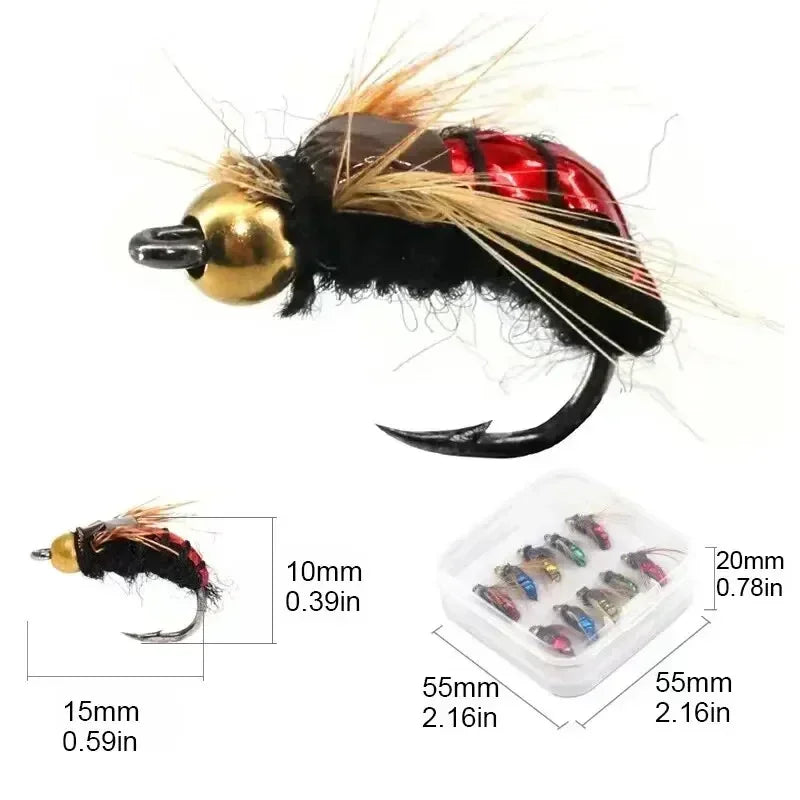 5 or 10PCS Fishing Grubs Artificial Insects Lures Fast Sinking Brass Bead Head Scud Fly Worm Trout Fishing Bait