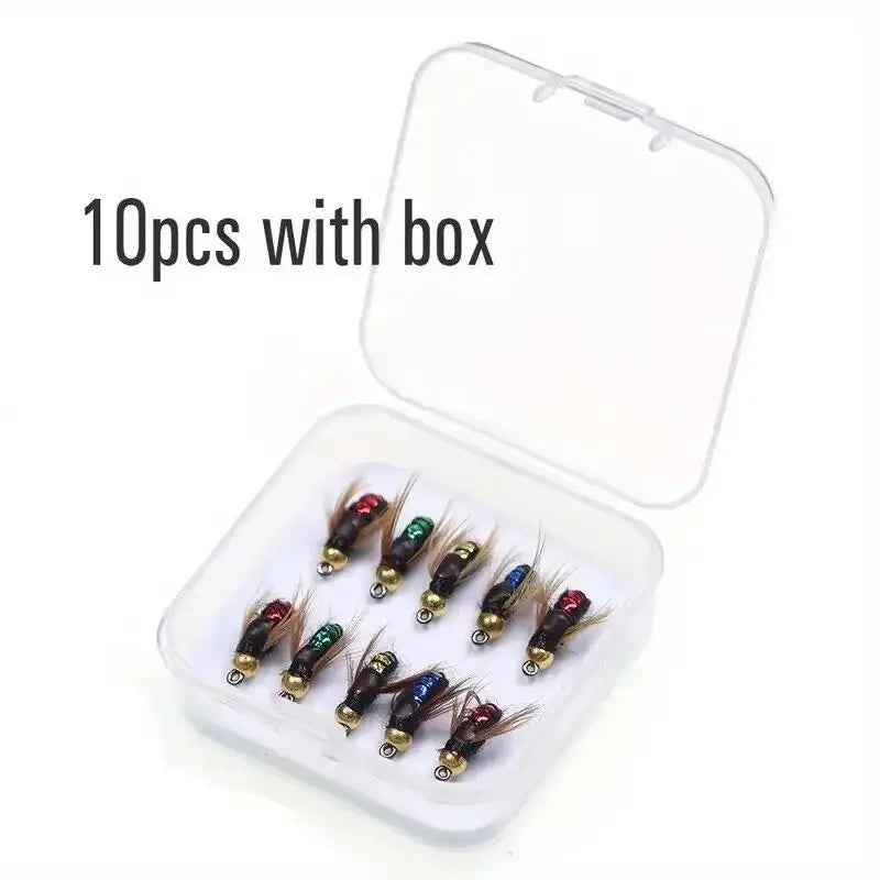 5 or 10PCS Fishing Grubs Artificial Insects Lures Fast Sinking Brass Bead Head Scud Fly Worm Trout Fishing Bait