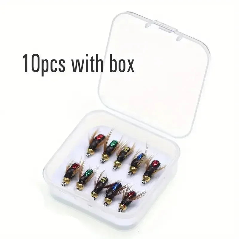 5 or 10PCS Fishing Grubs Artificial Insects Lures Fast Sinking Brass Bead Head Scud Fly Worm Trout Fishing Bait