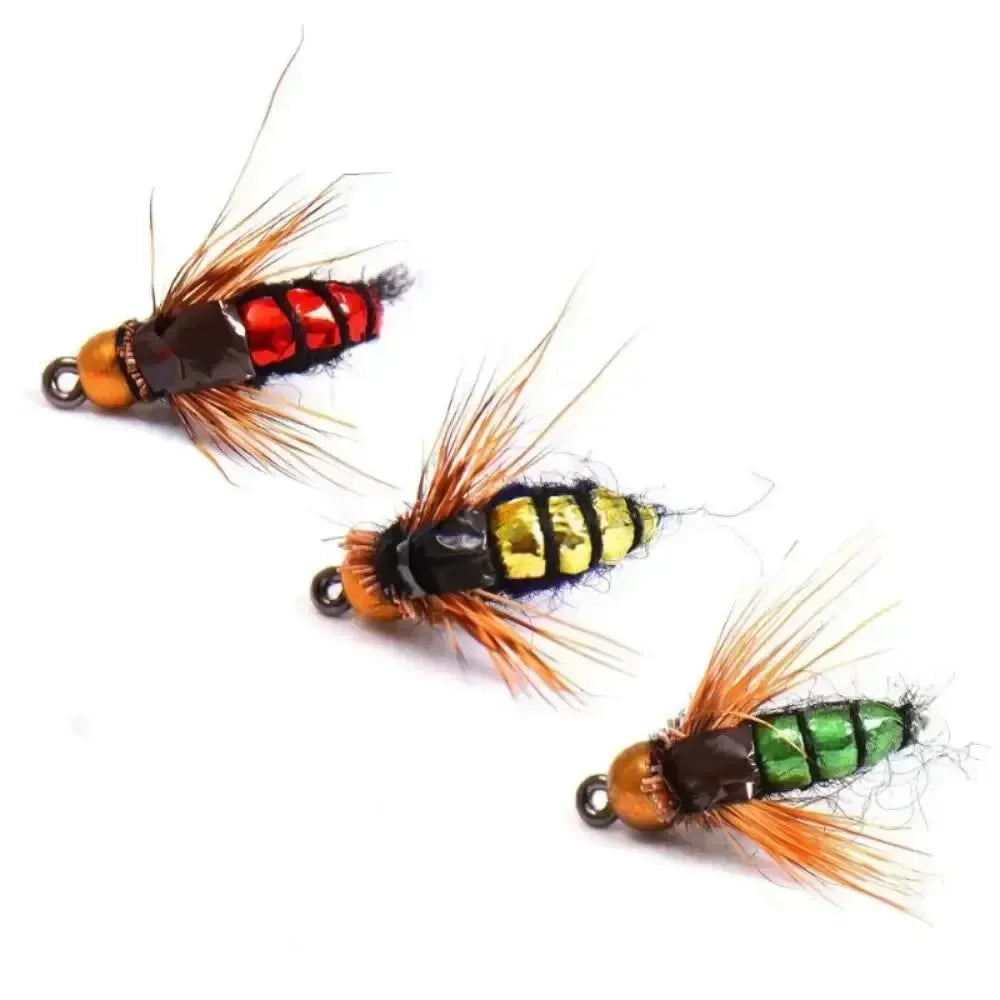 5 or 10PCS Fishing Grubs Artificial Insects Lures Fast Sinking Brass Bead Head Scud Fly Worm Trout Fishing Bait