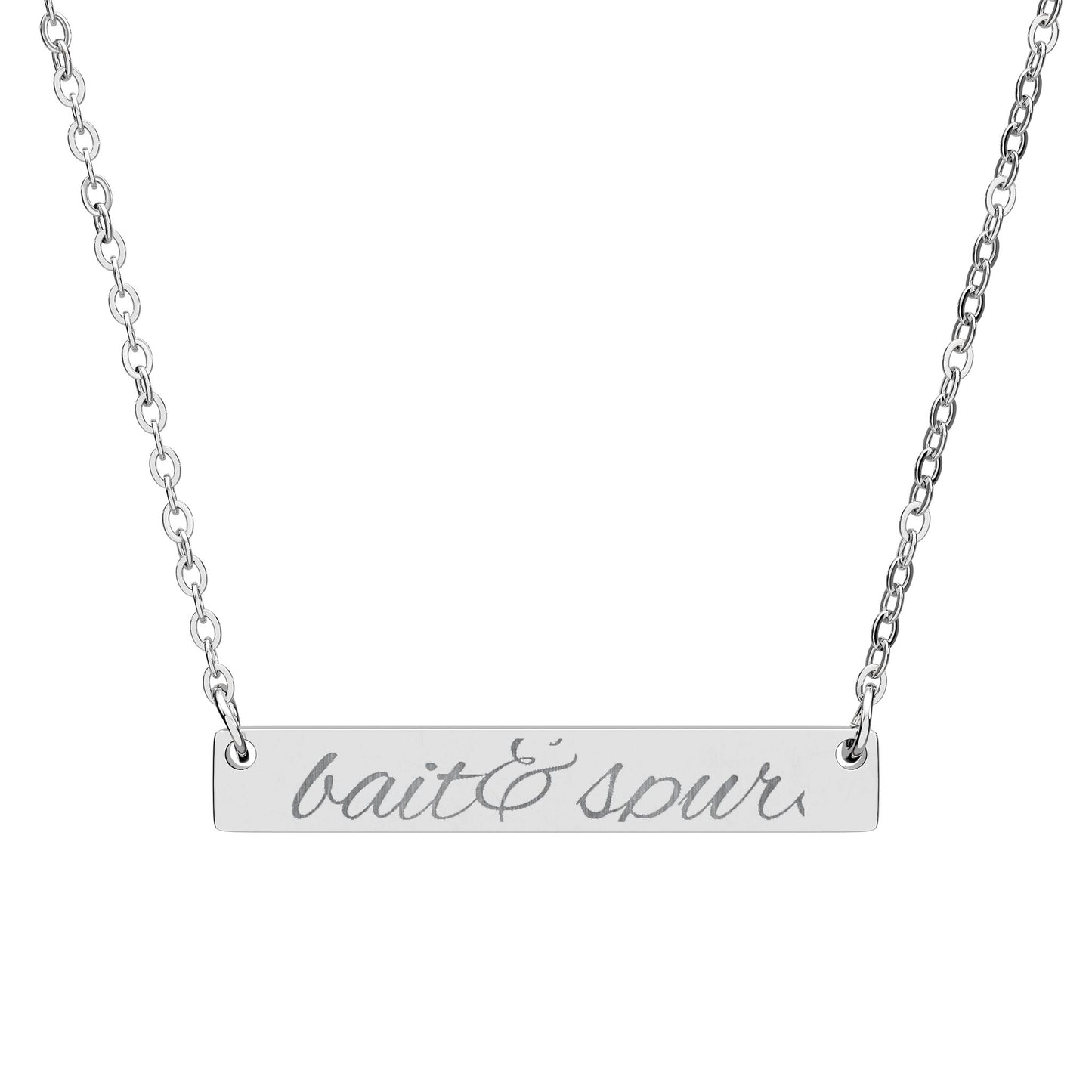 Engraved Horizontal Bar Necklace — Personalized Name & Message Pendant