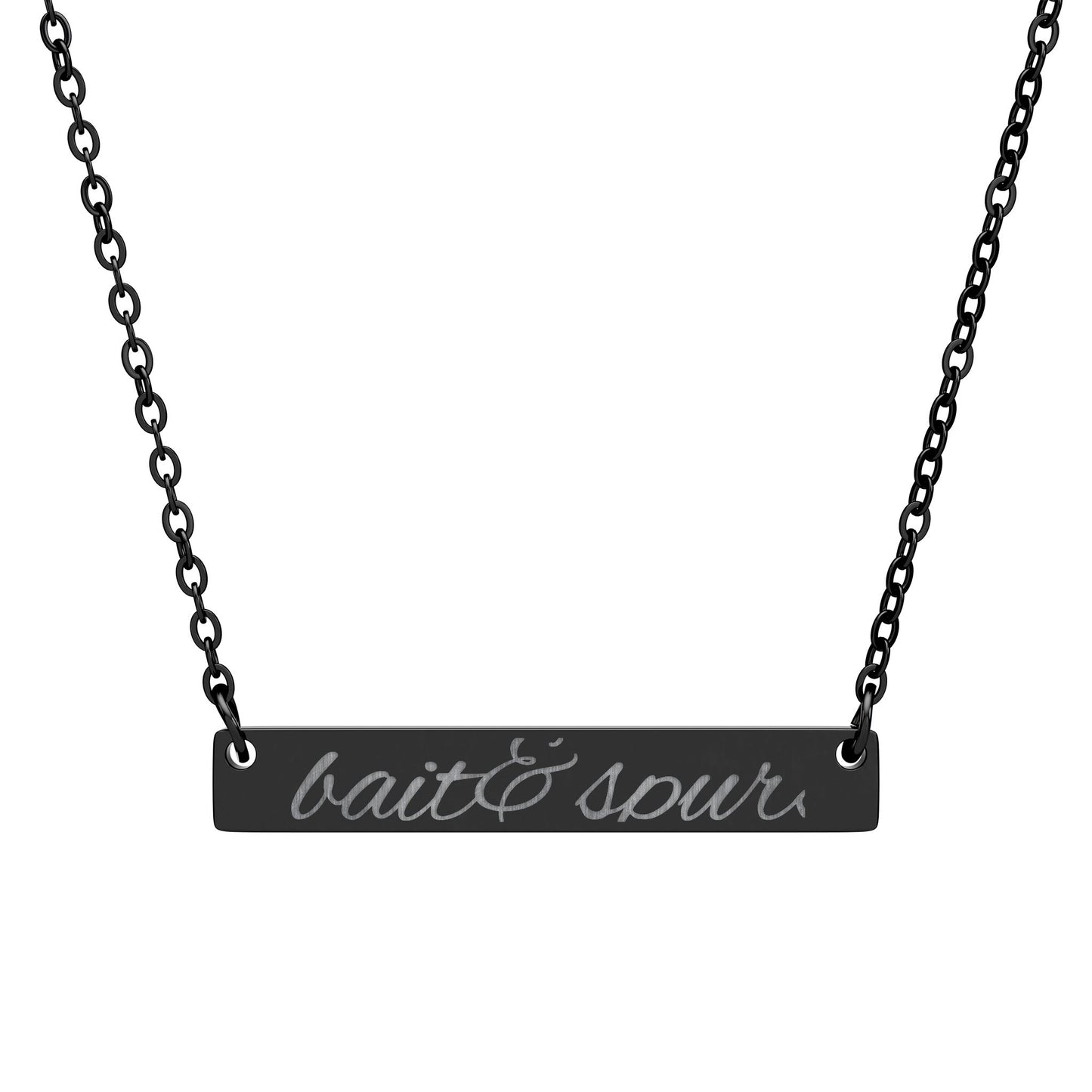 Engraved Horizontal Bar Necklace — Personalized Name & Message Pendant