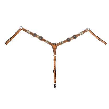 TABELO Leather Breast Collar with Sunburst Tooling and Gooseberry