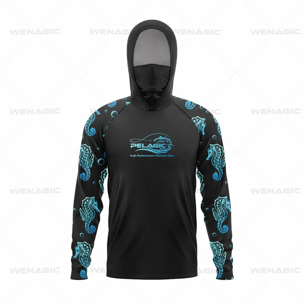 Pelagic Gear Fishing Shirts Upf 50 Long Sleeve Hooded Face Cover Camisa Pesca Quick Dry UV Protection Fishing Face Mask Clothes