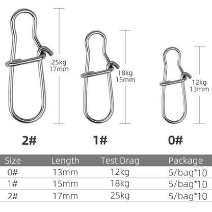 TSURINOYA Stainless Steel Fishing Snaps 50PCS Fastlock Clips Safety Pin Connector Accessories Tackle for Lures Hooks