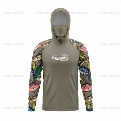 Pelagic Gear Fishing Shirts Upf 50 Long Sleeve Hooded Face Cover Camisa Pesca Quick Dry UV Protection Fishing Face Mask Clothes