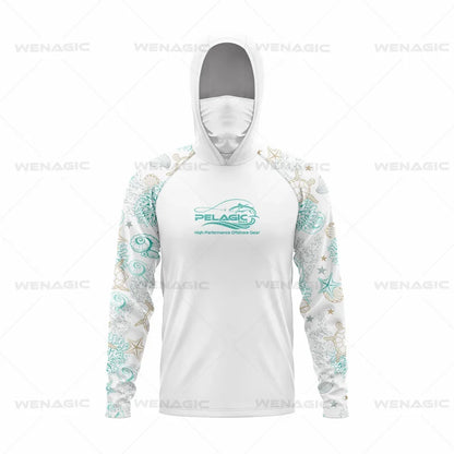Pelagic Gear Fishing Shirts Upf 50 Long Sleeve Hooded Face Cover Camisa Pesca Quick Dry UV Protection Fishing Face Mask Clothes