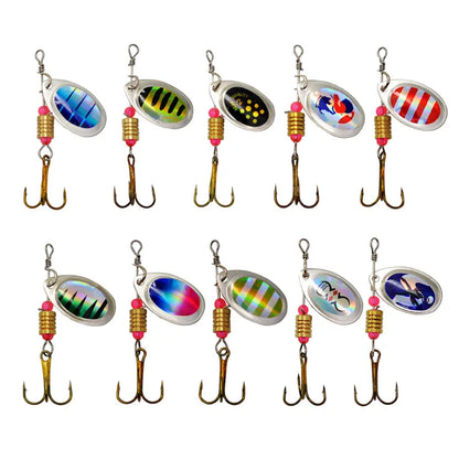 Fishing Lure Spinner Rotation Spoons 10 Pieces Lure Kit Compound Baits 3.5g Spin Bait Treble Hooks