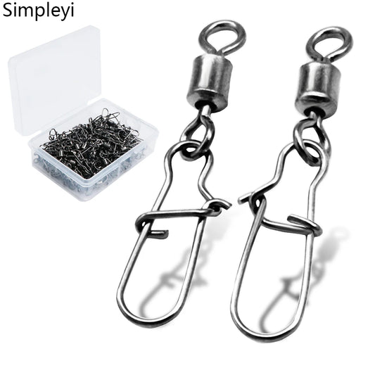 50pcs/1box 2# To 14# Fishing Connector Rolling Swivel Fish Pin Bearing Stainless Steel Snap Hook Lure Tackle Goods For Fishing