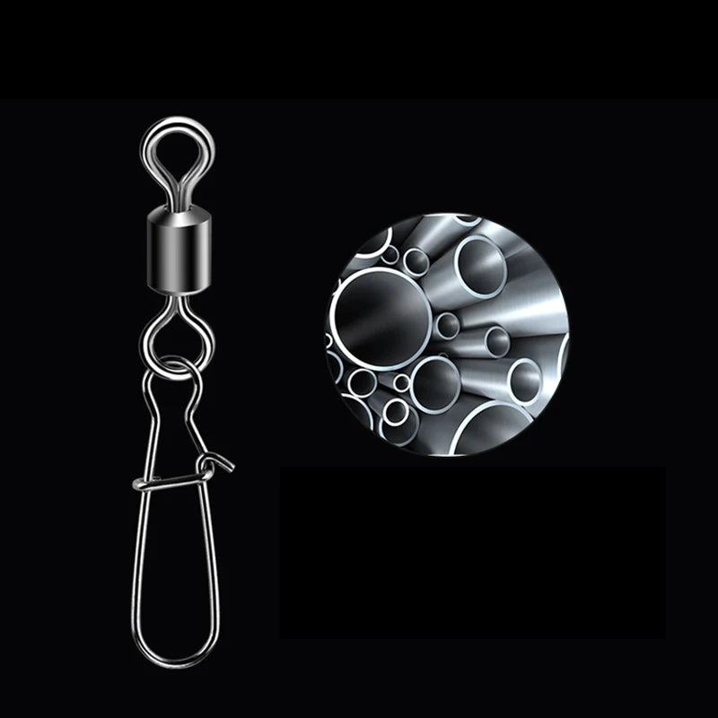 50pcs/1box 2# To 14# Fishing Connector Rolling Swivel Fish Pin Bearing Stainless Steel Snap Hook Lure Tackle Goods For Fishing