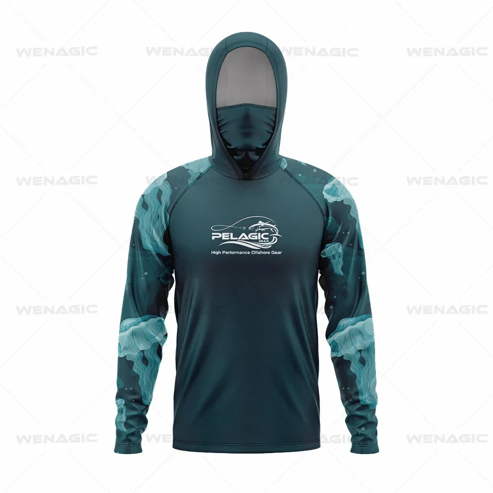 Pelagic Gear Fishing Shirts Upf 50 Long Sleeve Hooded Face Cover Camisa Pesca Quick Dry UV Protection Fishing Face Mask Clothes