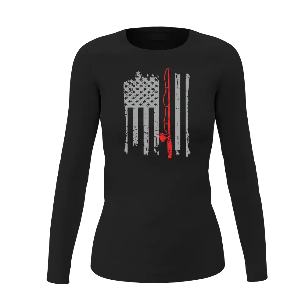 Fishing Rod American Flag Women Long Sleeve Shirt
