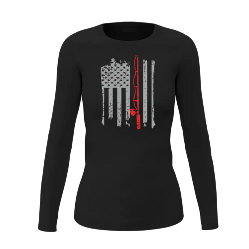 Fishing Rod American Flag Women Long Sleeve Shirt