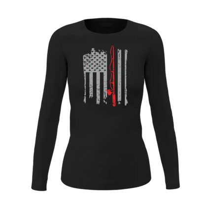 Fishing Rod American Flag Women Long Sleeve Shirt