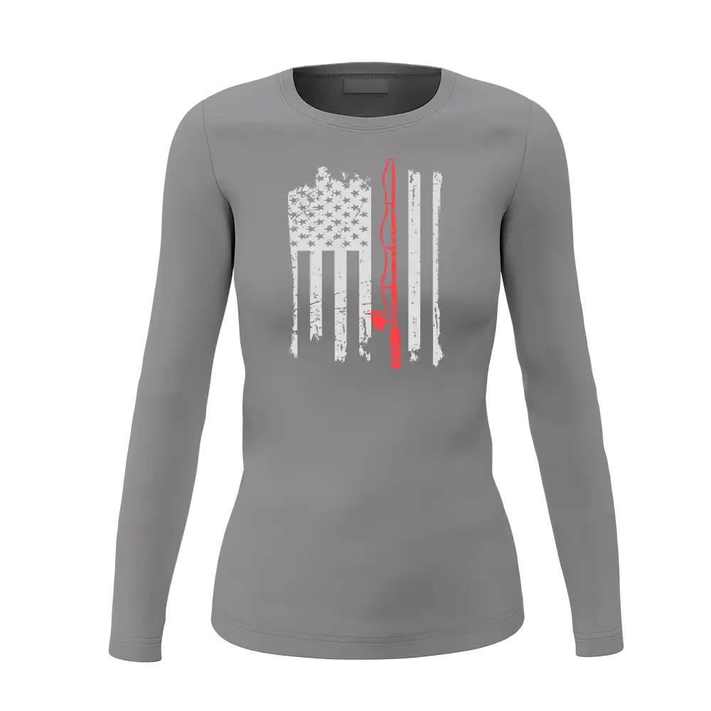 Fishing Rod American Flag Women Long Sleeve Shirt