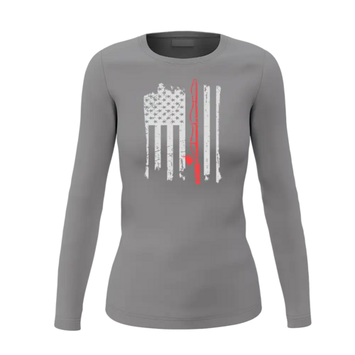 Fishing Rod American Flag Women Long Sleeve Shirt