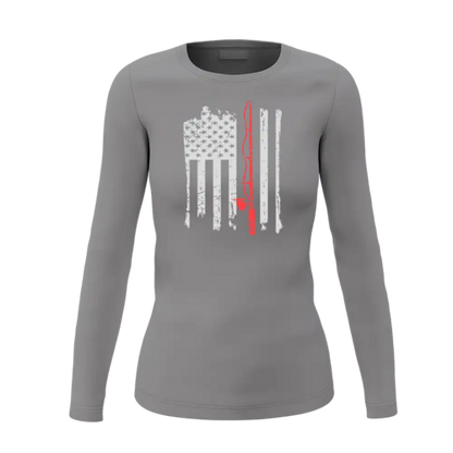Fishing Rod American Flag Women Long Sleeve Shirt