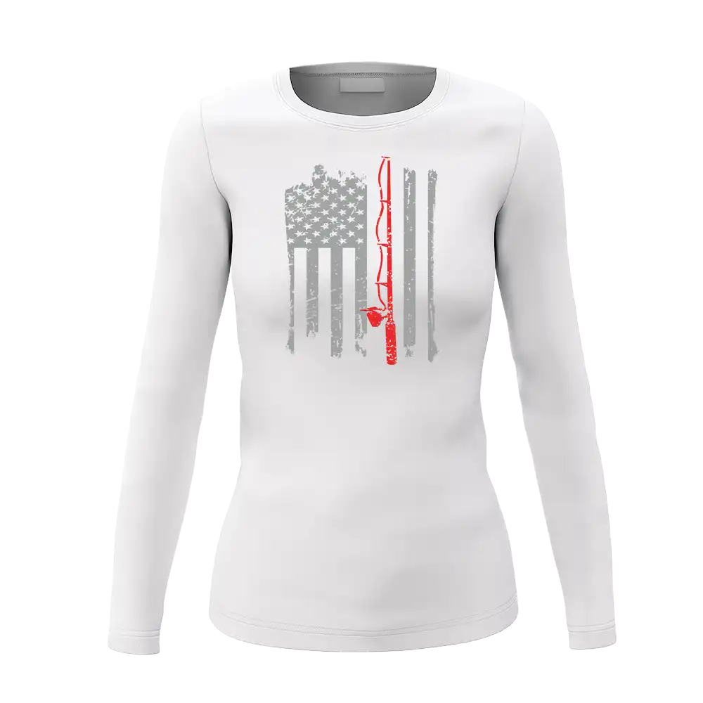 Fishing Rod American Flag Women Long Sleeve Shirt