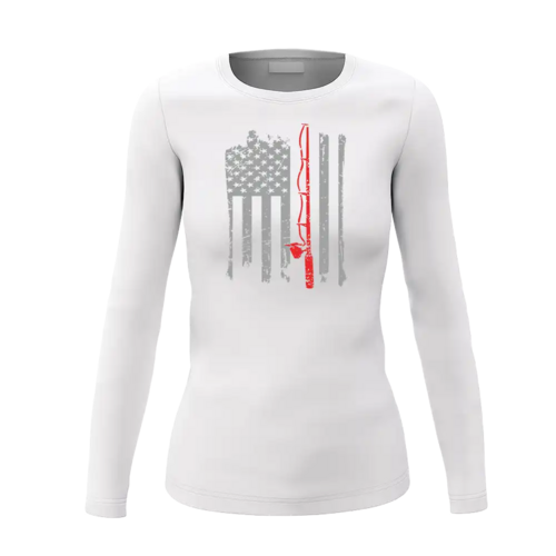Fishing Rod American Flag Women Long Sleeve Shirt