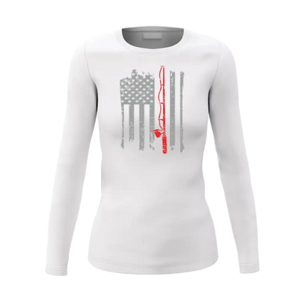 Fishing Rod American Flag Women Long Sleeve Shirt