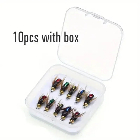 5 or 10PCS Fishing Grubs Artificial Insects Lures Fast Sinking Brass Bead Head Scud Fly Worm Trout Fishing Bait