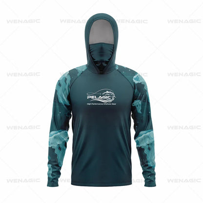 Pelagic Gear Fishing Shirts Upf 50 Long Sleeve Hooded Face Cover Camisa Pesca Quick Dry UV Protection Fishing Face Mask Clothes