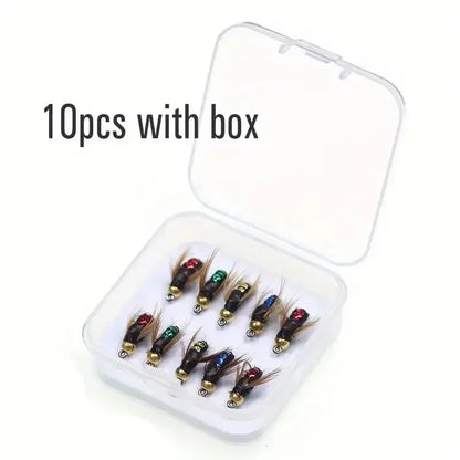 5 or 10PCS Fishing Grubs Artificial Insects Lures Fast Sinking Brass Bead Head Scud Fly Worm Trout Fishing Bait
