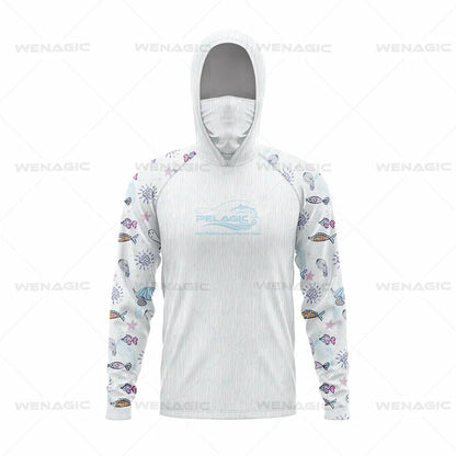 Pelagic Gear Fishing Shirts Upf 50 Long Sleeve Hooded Face Cover Camisa Pesca Quick Dry UV Protection Fishing Face Mask Clothes