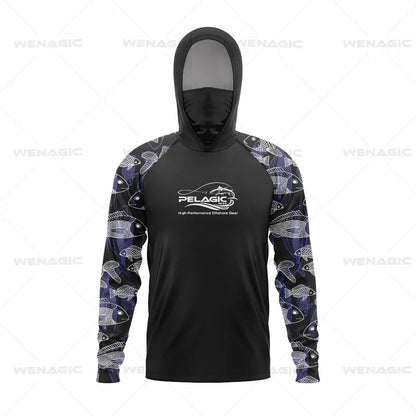 Pelagic Gear Fishing Shirts Upf 50 Long Sleeve Hooded Face Cover Camisa Pesca Quick Dry UV Protection Fishing Face Mask Clothes