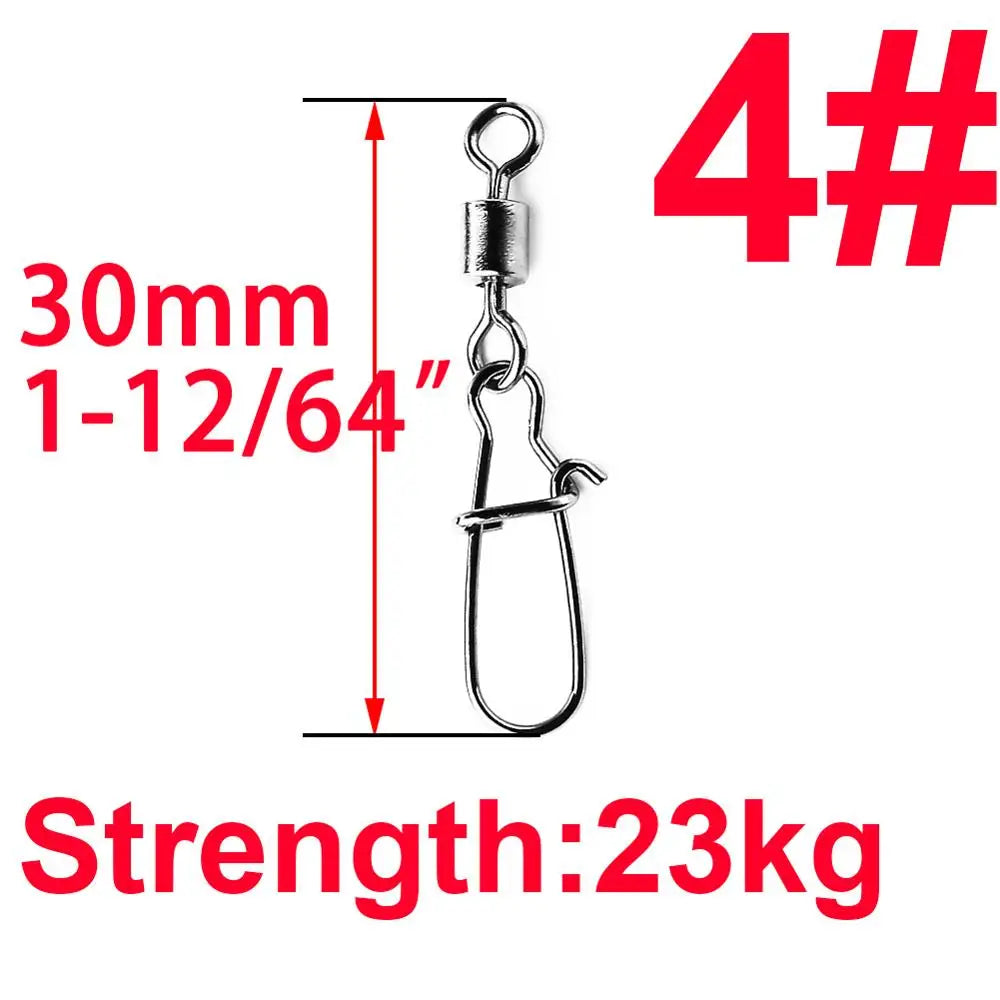 50pcs/1box 2# To 14# Fishing Connector Rolling Swivel Fish Pin Bearing Stainless Steel Snap Hook Lure Tackle Goods For Fishing