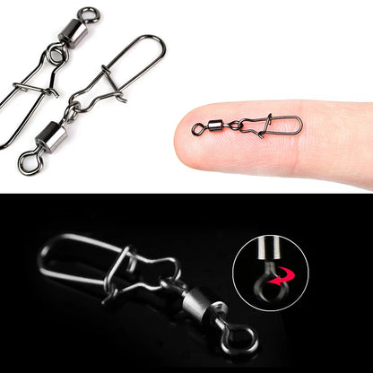 50pcs/1box 2# To 14# Fishing Connector Rolling Swivel Fish Pin Bearing Stainless Steel Snap Hook Lure Tackle Goods For Fishing