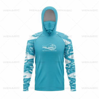 Pelagic Gear Fishing Shirts Upf 50 Long Sleeve Hooded Face Cover Camisa Pesca Quick Dry UV Protection Fishing Face Mask Clothes