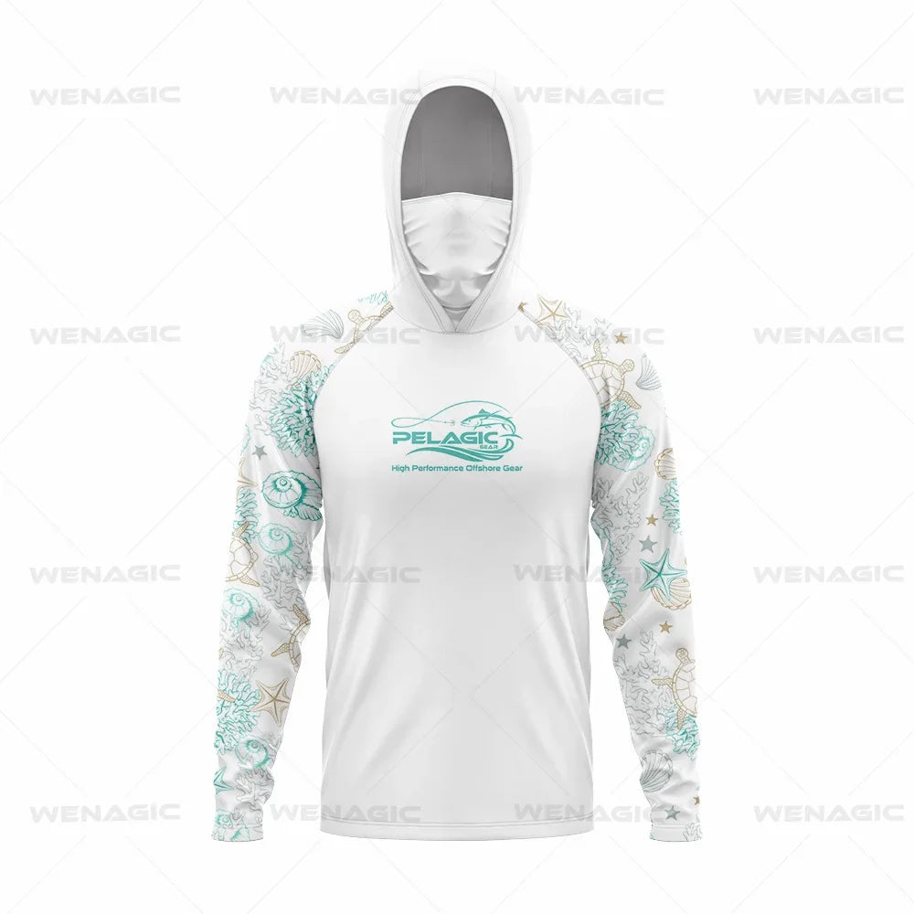 Pelagic Gear Fishing Shirts Upf 50 Long Sleeve Hooded Face Cover Camisa Pesca Quick Dry UV Protection Fishing Face Mask Clothes