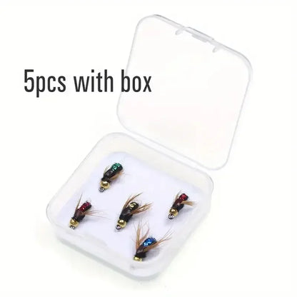 5 or 10PCS Fishing Grubs Artificial Insects Lures Fast Sinking Brass Bead Head Scud Fly Worm Trout Fishing Bait