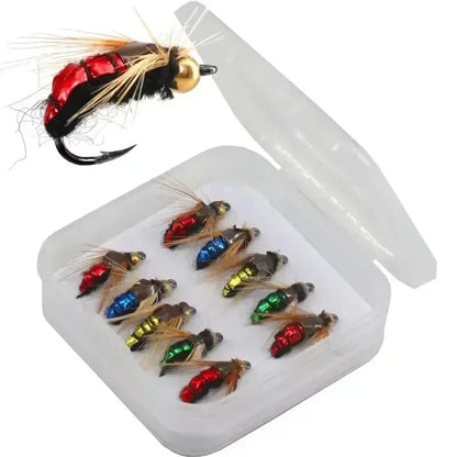 5 or 10PCS Fishing Grubs Artificial Insects Lures Fast Sinking Brass Bead Head Scud Fly Worm Trout Fishing Bait