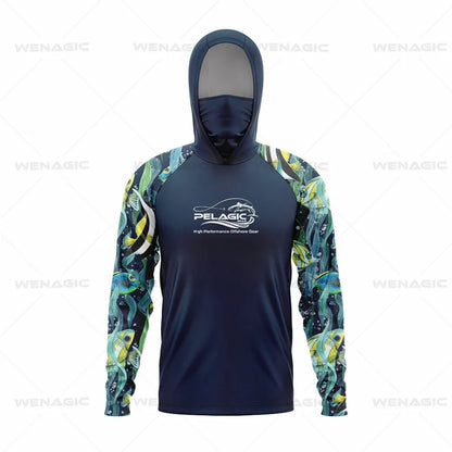 Pelagic Gear Fishing Shirts Upf 50 Long Sleeve Hooded Face Cover Camisa Pesca Quick Dry UV Protection Fishing Face Mask Clothes